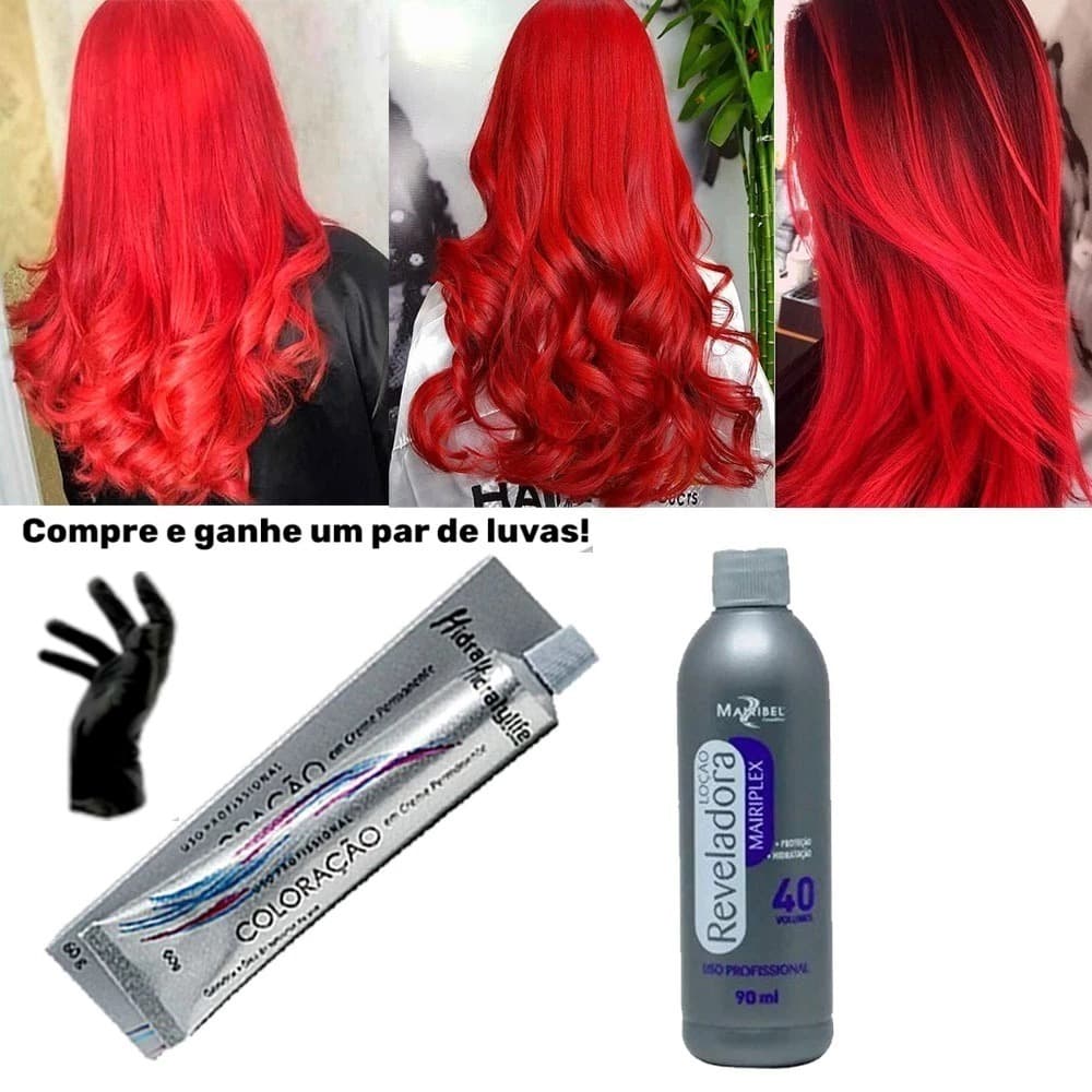 Kit Coloração Tinta Red e 01 Loção Reveladora Ox 40 Vol. 90ml Mairibel/Hidraty Profissional