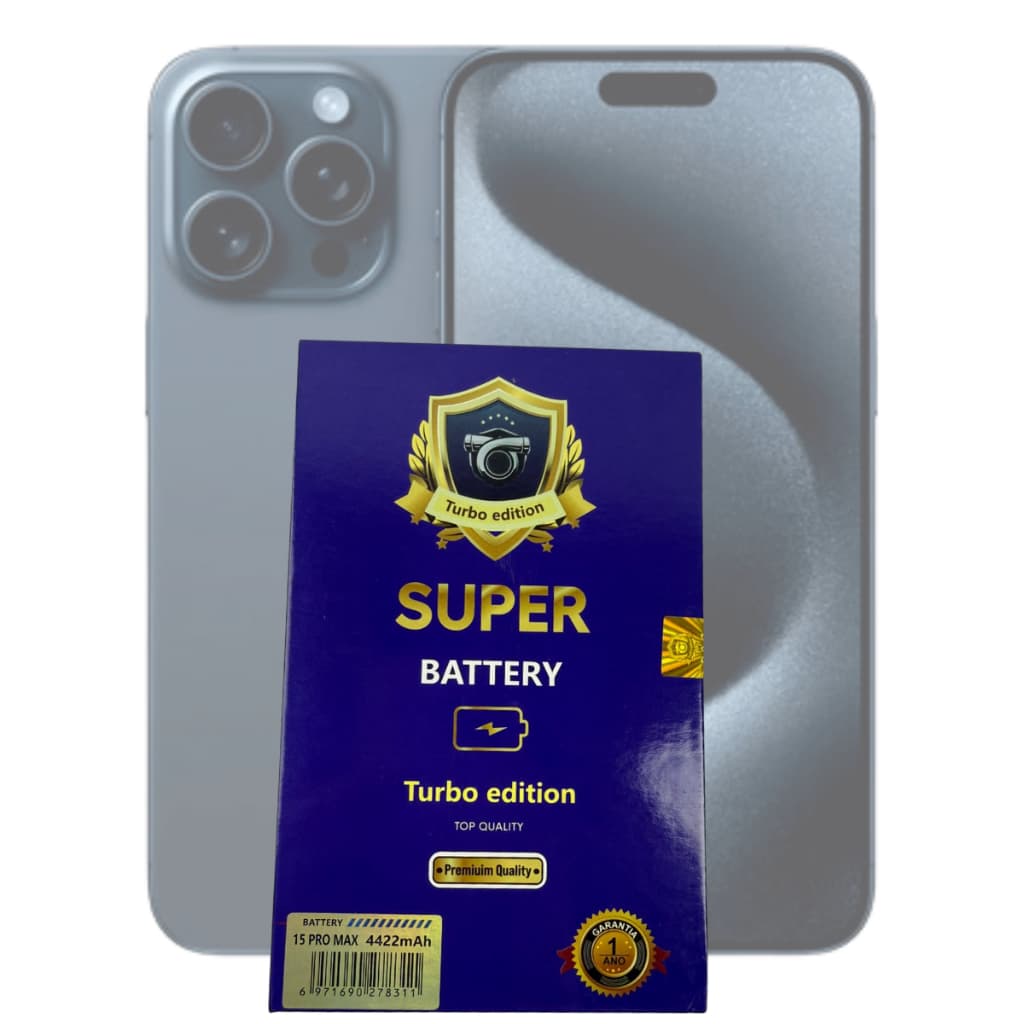 Bateria iPhone 15 Pro Max 4422mAh Saúde 100% Turbo Edition Premium