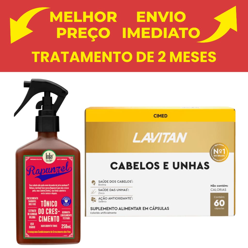 Kit Tônico Rapunzel Lola 250ml e Lavitan Cabelos e Unhas Com 60 cápsulas