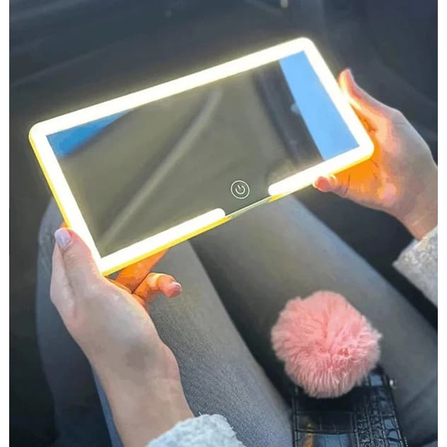 Espelho de Maquiagem com LED para Carro Quebra-Sol Tela Sensível Ao Toque Recarregável