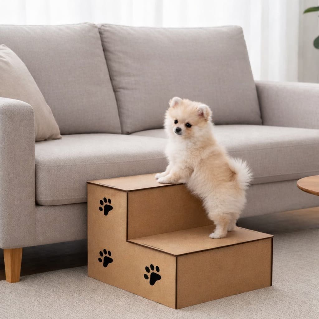 Escadinha Pet 2 Degraus em MDF Para Gatos e Cachorros Subir Na Cama e Sofá