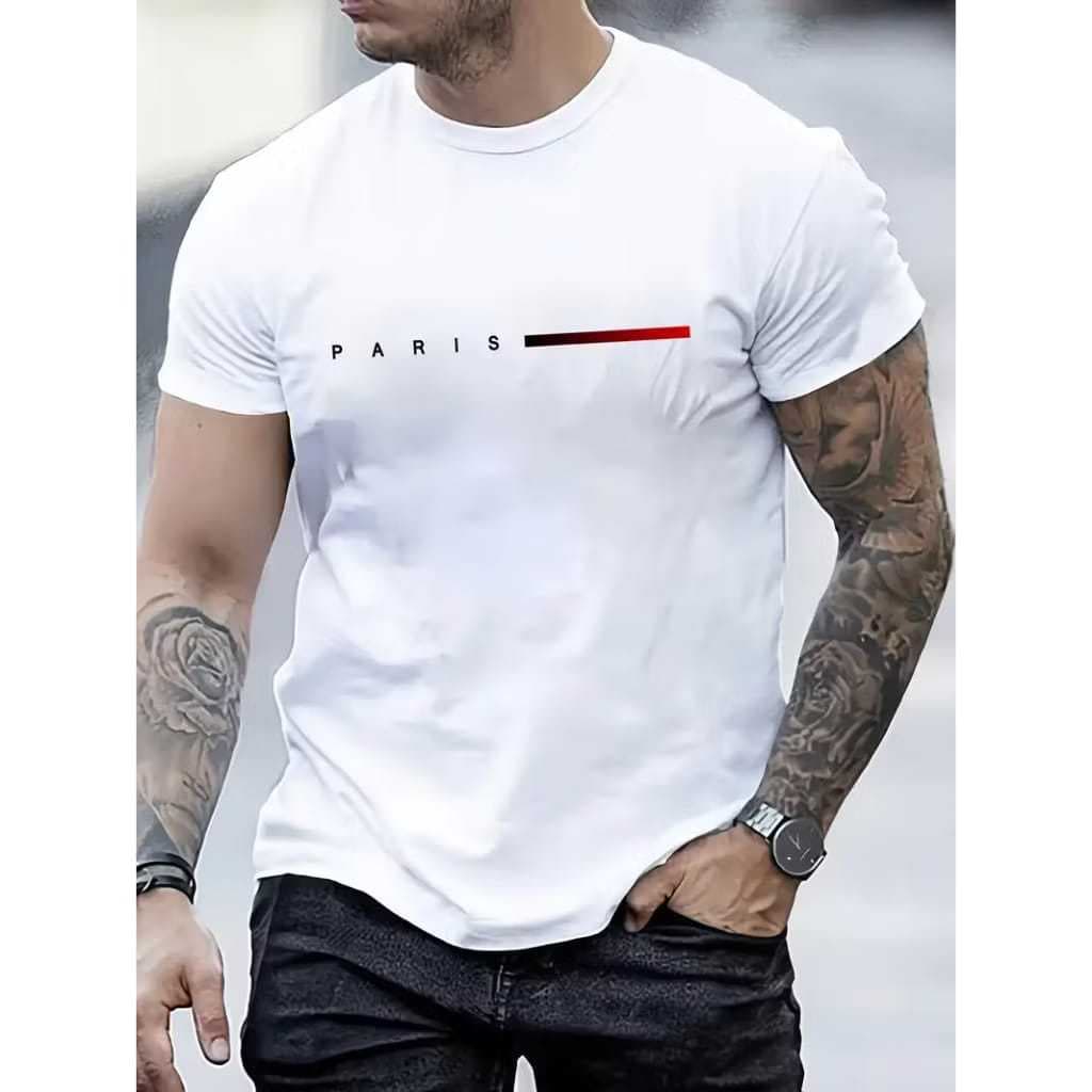 Camiseta Masculina Estampa Paris Vertical, camiseta 100% algodão, camiseta básica, Paris