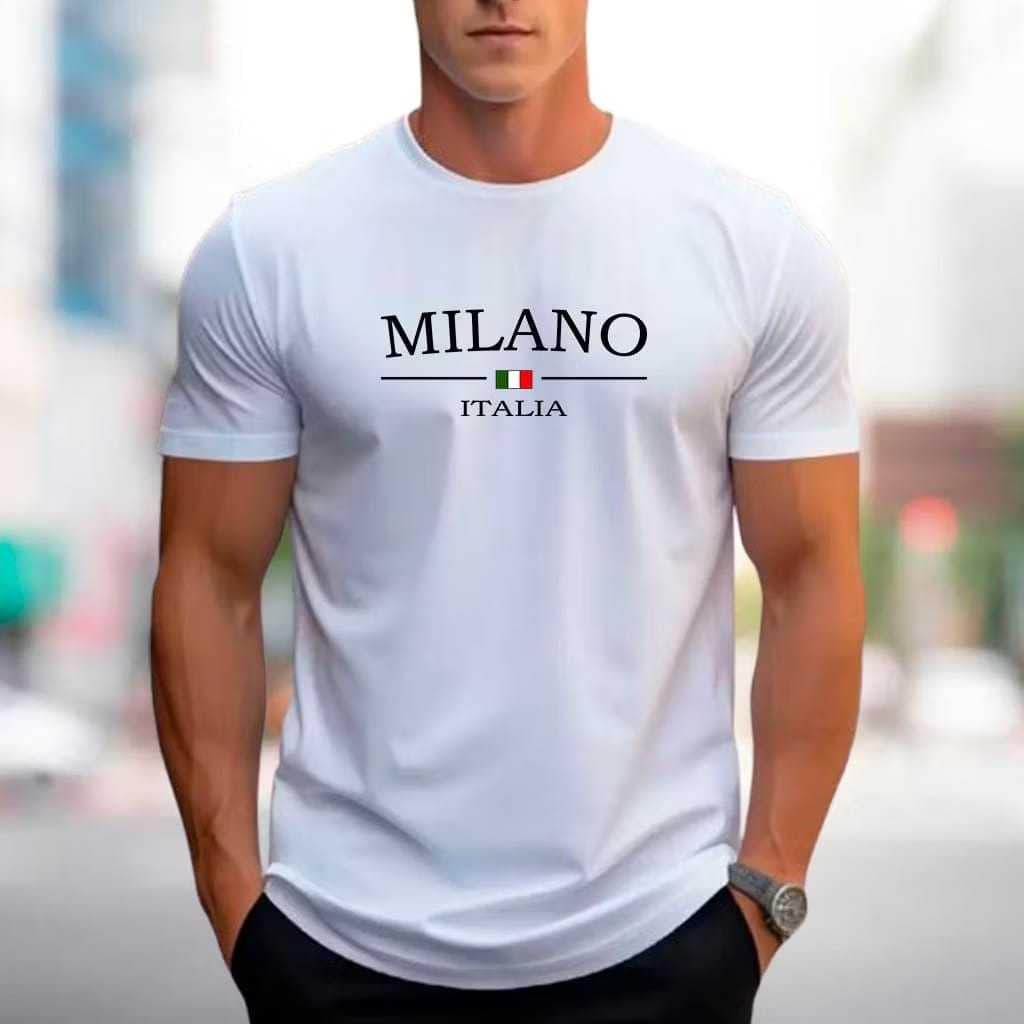 Camiseta Estampada Milano Italia 100% Algodão Camisa Personalizada Masculina Street Wear