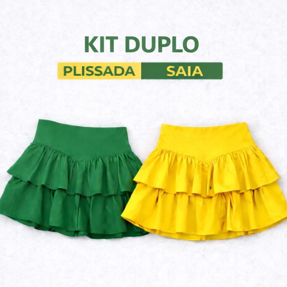 Kit Saias Cintura Alta Feminina Alfaiataria Plissada Babados Em Camadas Tendencia Verão Lançamento 2026