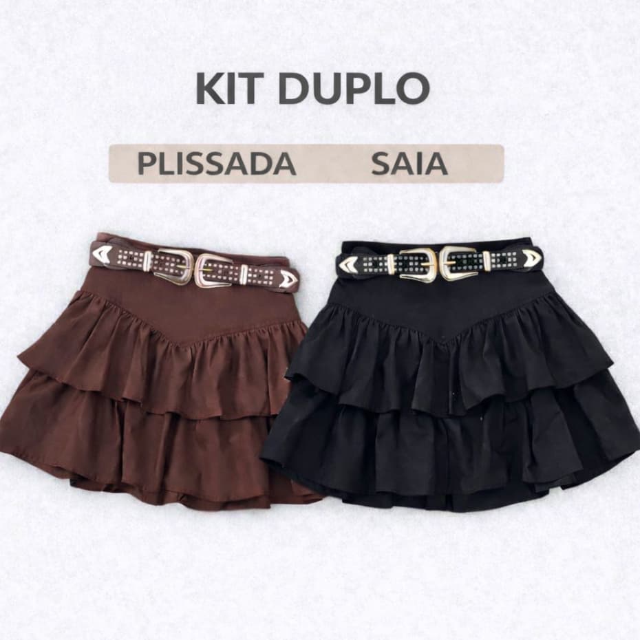 Kit Saia curta feminina sensorial moda gringa zíper lateral com cintura alta alfaiataria  verão copa 2026 Leve 2 pague 1