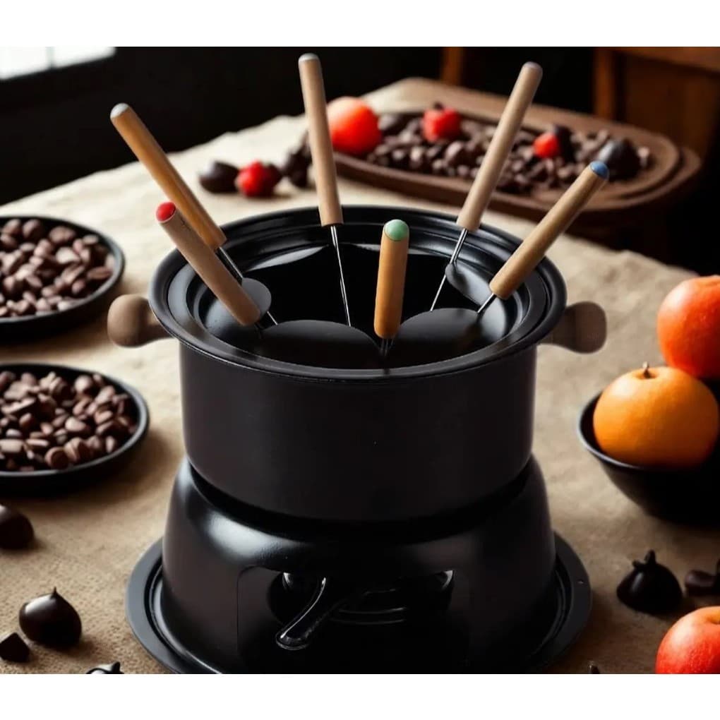 Jogo Aparelho Completo de Fondue Com Garfos e Fogareiro para 6 pessoas