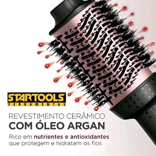 Escova Secadora 3 em 1 Bivolt 127V 220V 1300W Alisadora Modeladora Revestimento Cerâmico óleo ARGAN Cuidado Capilar