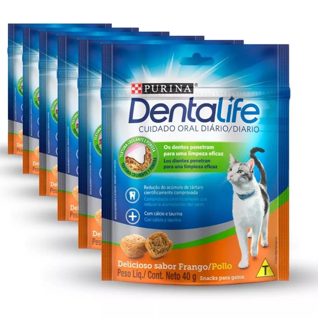 Purina Dentalife Gatos Sabor Frango Kit com 6 uni de 40G - Petisco para Limpeza Dental de Gatos