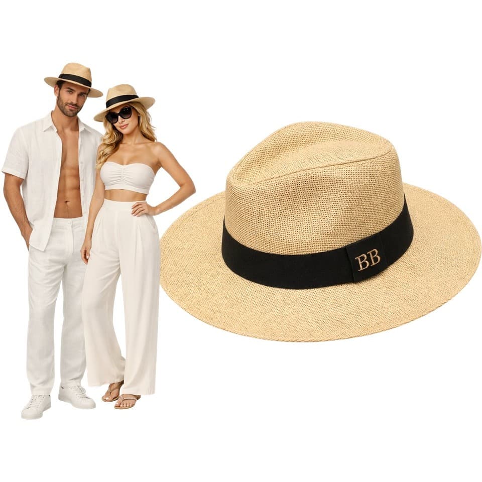 Chapéu Moda Panamá Fedora Masculino Feminino Unissex Praia 1 FAIXA BORDADA