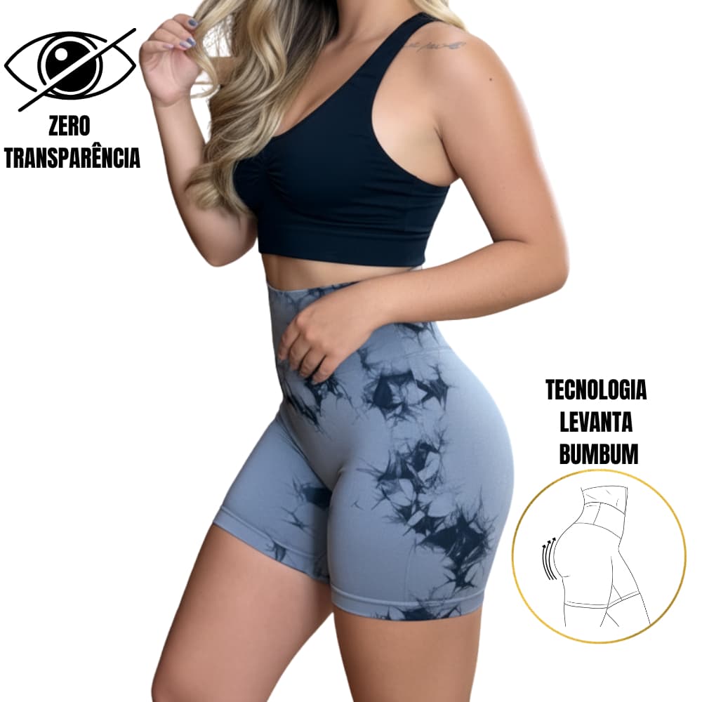 Shorts Academia Feminino Fitness Marmorizado Zero Transparencia Cintura Alta Levanta Bumbum