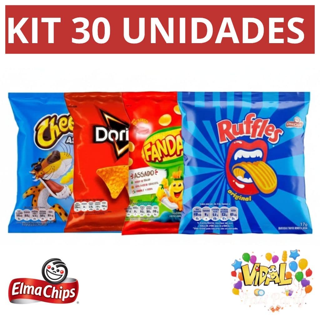 Kit 30 Mini Salgadinhos Elma Chips Doritos Fandangos Cheetos Ruffles Lanche Merenda Surpresa Escola