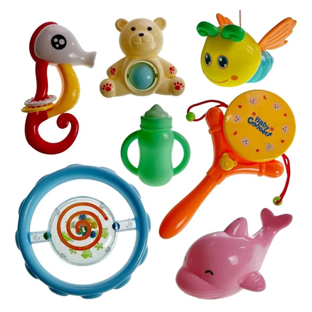 Kit 7 Brinquedos Para Bebês Chocalho Bichinhos