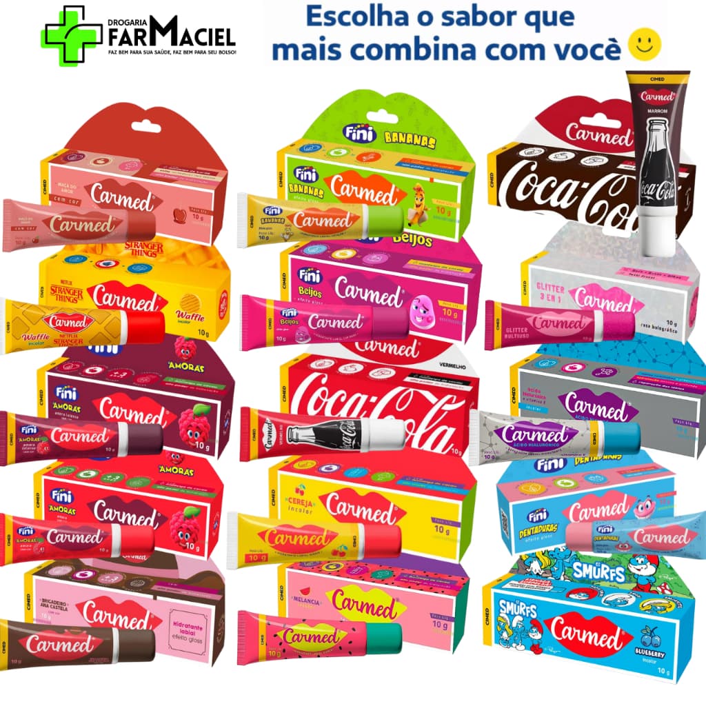 Hidratante Labial Carmed Fini Dentaduras Minhocas BFF Glitter Beijos Melancia Coca-cola 10g - Cimed