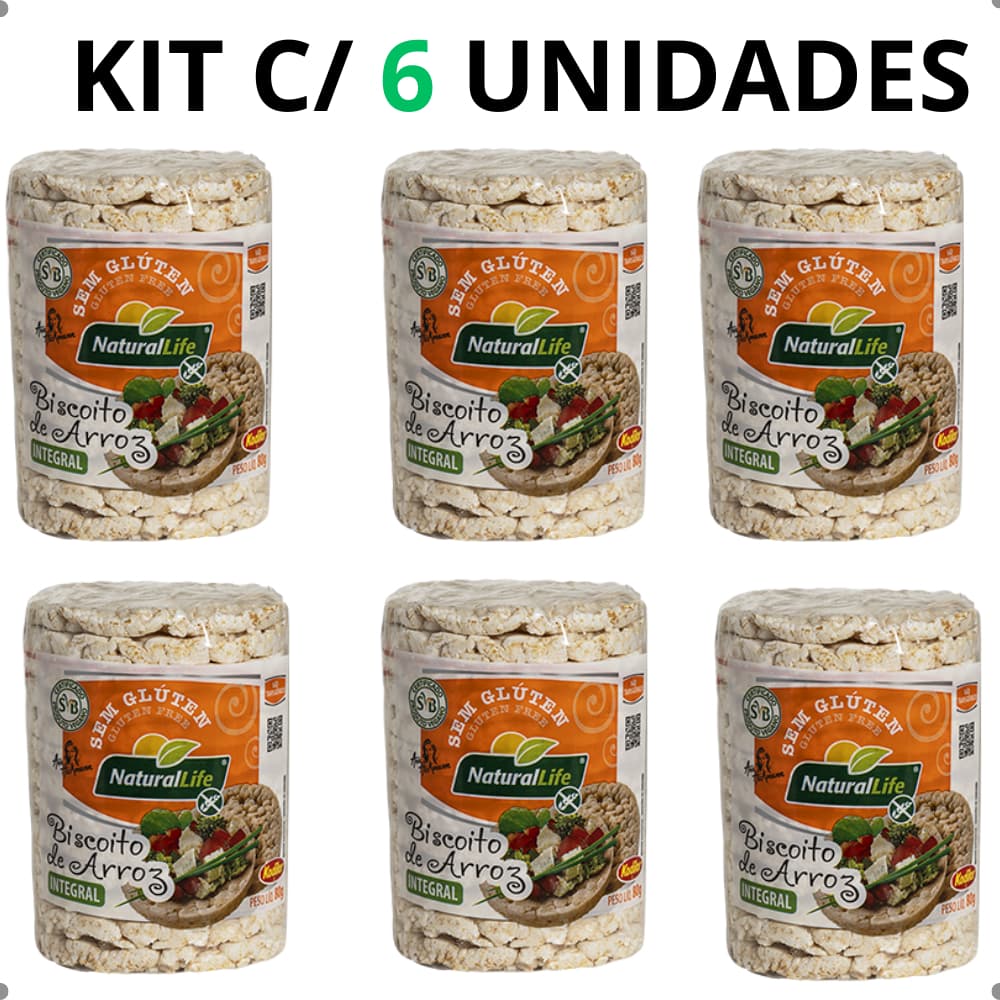 KIT 6 Biscoito de Arroz Grande Sem Glúten Vegano 80g - Natural Life