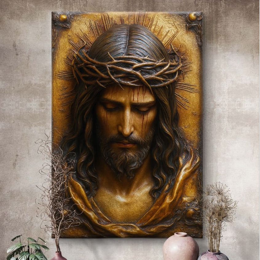 Quadro Jesus Cristo 3D Realista MDF 110x80 Religioso Coração Sagrado Luxo