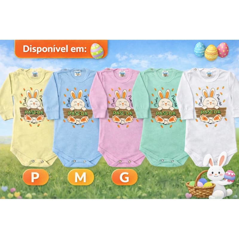 Body Bebê Manga Longa Feliz Páscoa - Infantil