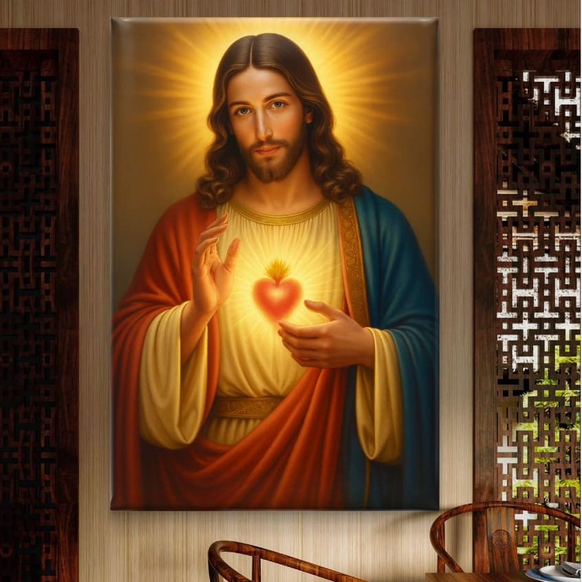 Quadro Decorativo Sagrado Coração de Jesus MDF 110x80 Parede Católico