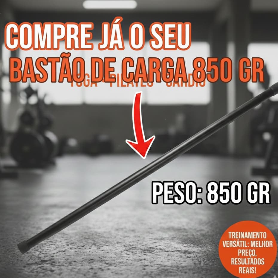 Bastão De Carga 850g 1 Metro Fitness Yoga Pilates Treino Funcional Academia Em Casa Cor Preto