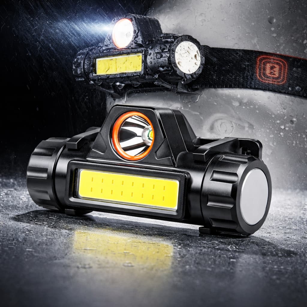 Lanterna LED de Cabeça Trilhas Bike Trabalho 3 Modos de Acendimento Recarregavel USB e Imã Auxiliar
