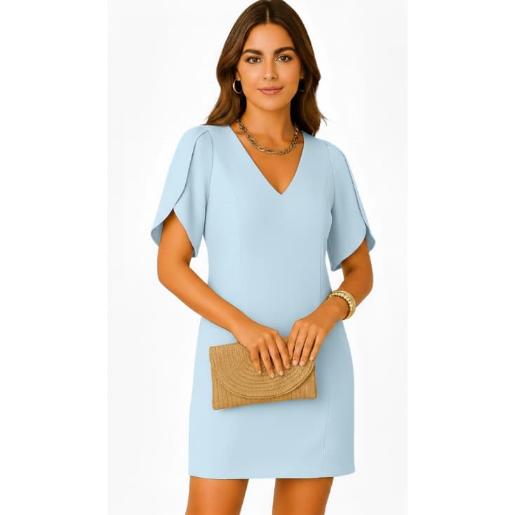 Vestido Mídi Elegante Social Alfaiataria Manga Efeito Camada Chic