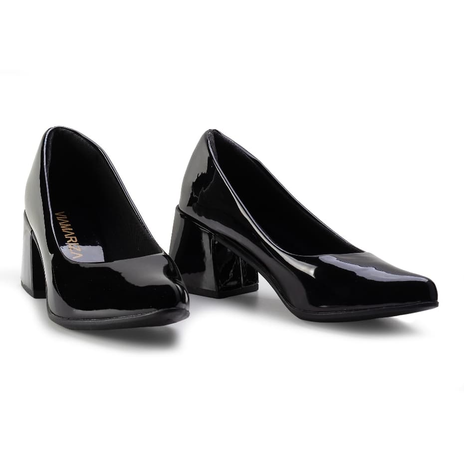 Scarpin Feminino Verniz Salto Grosso Confortável Clássico Elegante Via Mariza