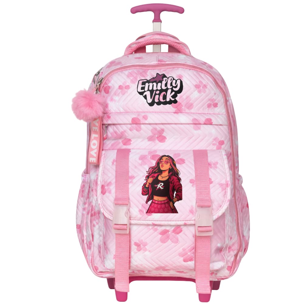 Mochila Com Rodinhas Emily Vick Infantil Escolar Volta às Aulas 2026 com Pompom