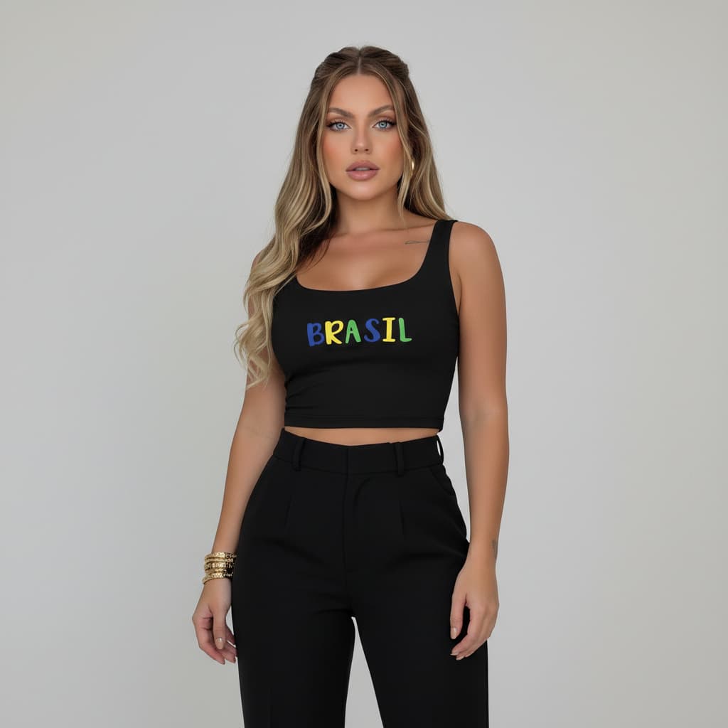 Cropped Top Blusinha Blusa Brasil Copa do Mundo Eleição BrazilCore Tendencia Blogueira Modelo Chic Exclusivo Novidade