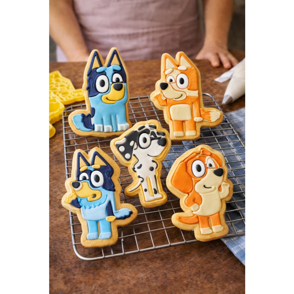 5 Cortador Biscoito Molde Forma BLUEY Marcador Carimbo Pasta Americana Massa Impressao 3d Kit com 5 cortadores  marcador