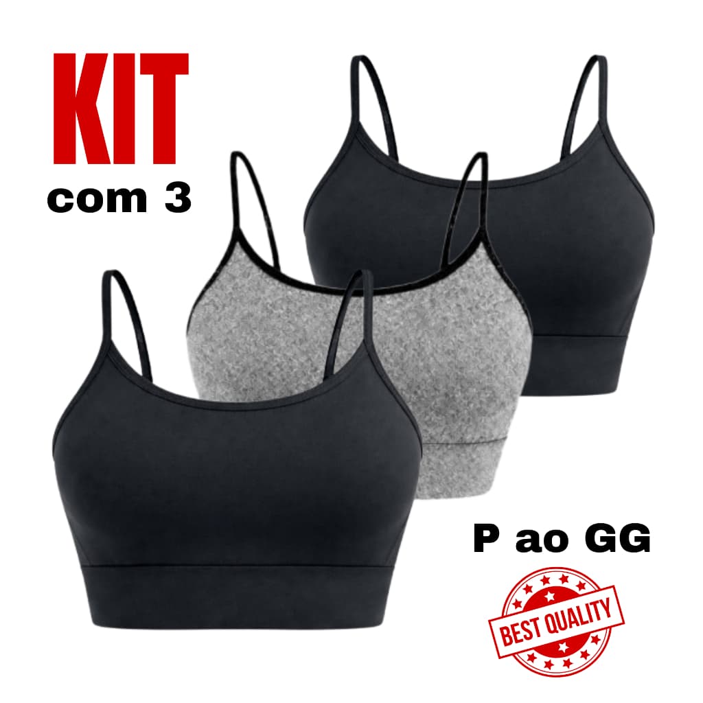 Kit 3 Tops Fitness Feminino Alça Fina Academia Alta Sustentação Compressão Treino P ao GG