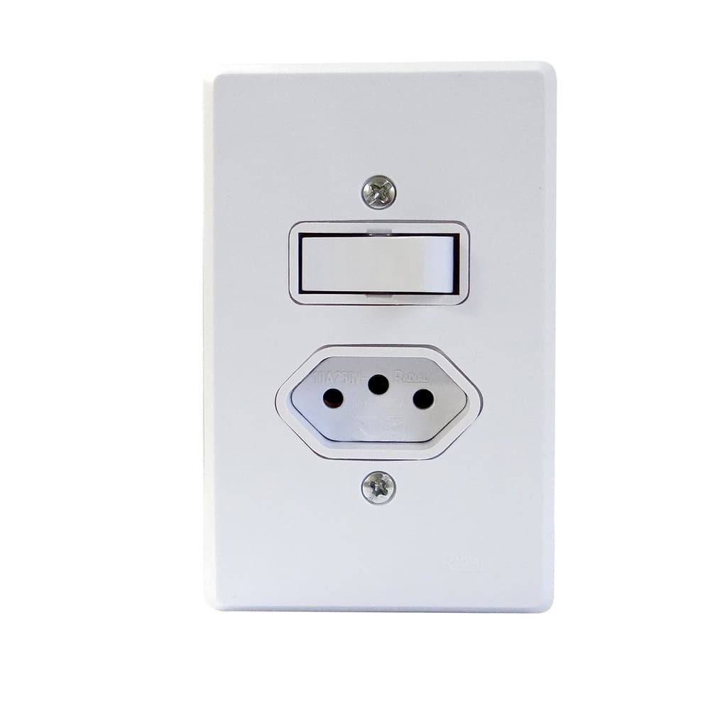 Interruptor Simples + Tomada 2P+T 10a Linha Gelo Radial