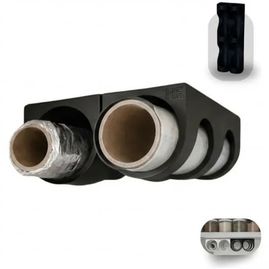 Suporte Organizador De Cozinha P/ Rolos Papel Alumínio, Pvc Preto Branco