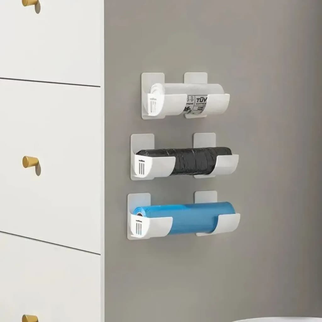Suporte De Parede Organizador Rolo De Saco De Lixo + Adesivo Branco