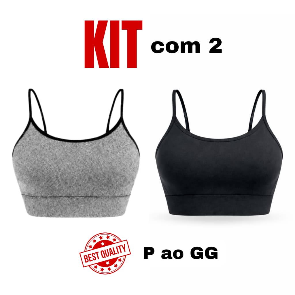 Kit 2 Tops Academia Feminino Alça Fina Suplex Alta Sustentação Confortável Fitness P M G GG