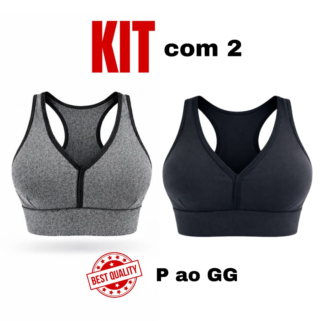 Kit 2 Tops Fitness Feminino Alta Sustentação Academia Treino Suplex P ao GG