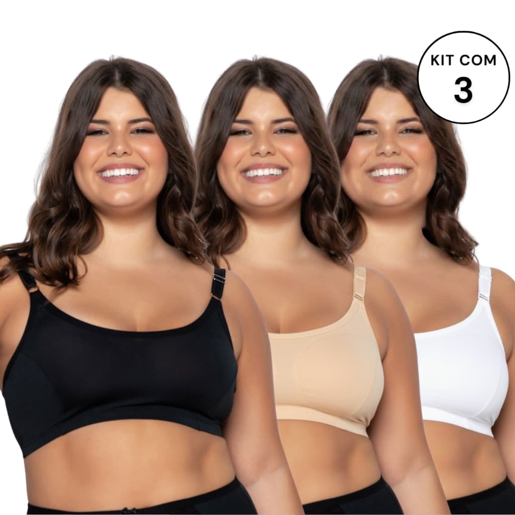 Kit 3 Sutiã Top Plus Size Reforçado Sem Bojo Alça Larga 48 ao 52 Soutien Sustentação