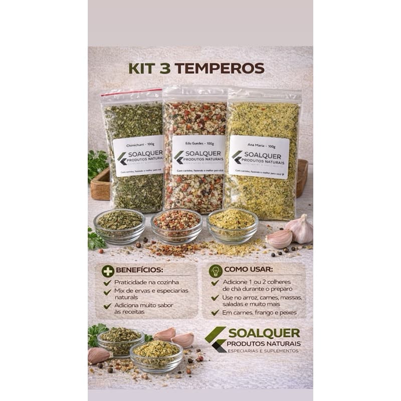 kit com 3 temperos - 100G -  cada unidade - CHIMICHURRI/EDU GUEDES/ANA MARIA