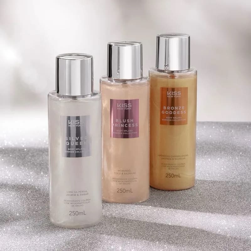 Body Splash Corporal Shimmer com Glitter Kiss New York 250ml