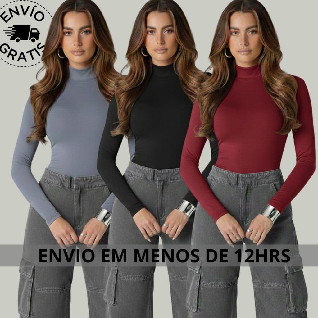 body feminino segunda pele Frio gola alta manga comprida elegante boris bore roupa de frio feminina.