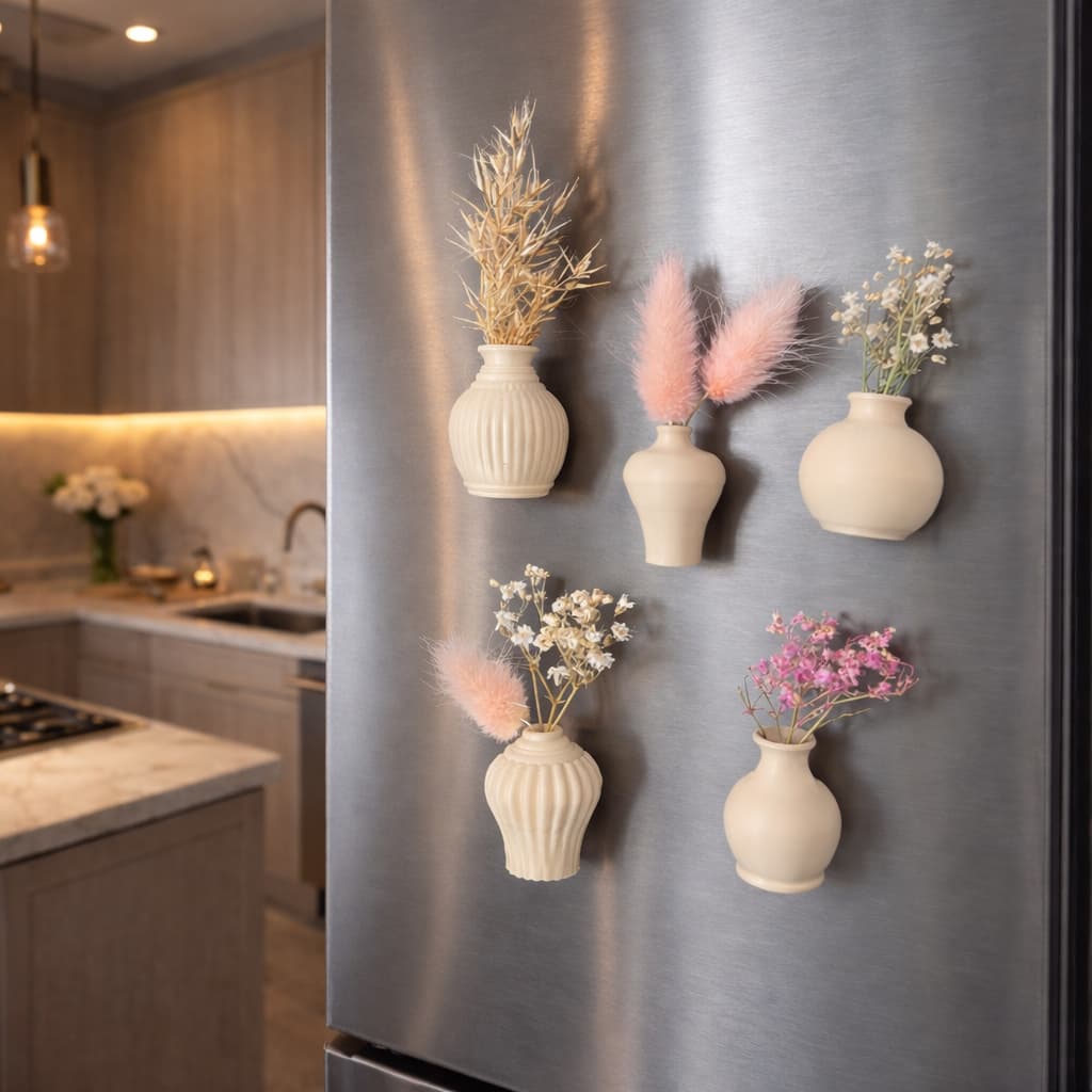 Kit Mini Vaso Magnético Decorativo para Geladeira Retrô Premium Ímã Porta Plantas Minimalista Mães(Flores não inclusas)