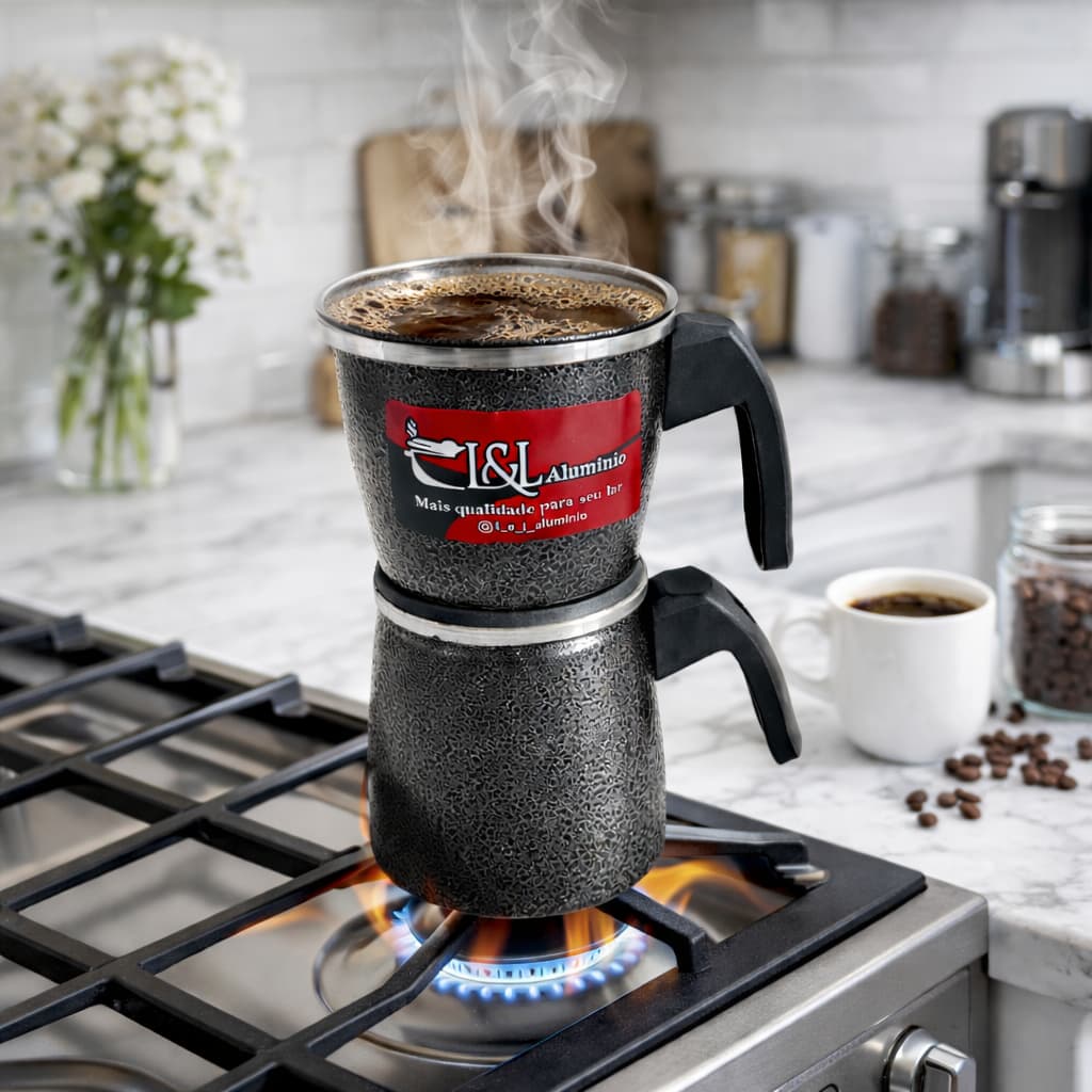 Cafeteira Italiana 1L Aluminio Preta Craqueada Economica com Filtro Café Moka