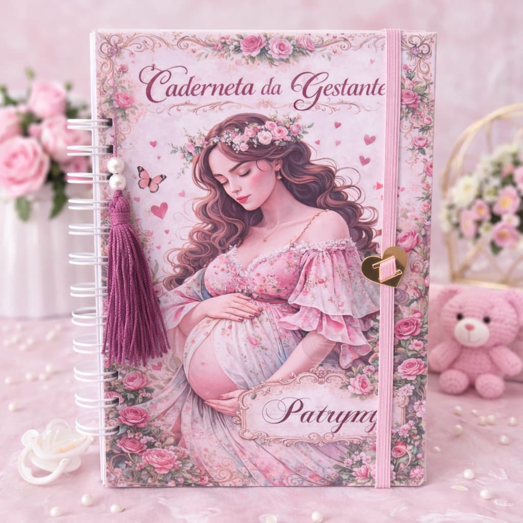 Caderneta da Gestante Personalizada • Nome + Tema • Pré-Natal Completo- Caderneta Rosas-Capa Dura-Atualizada do SUS