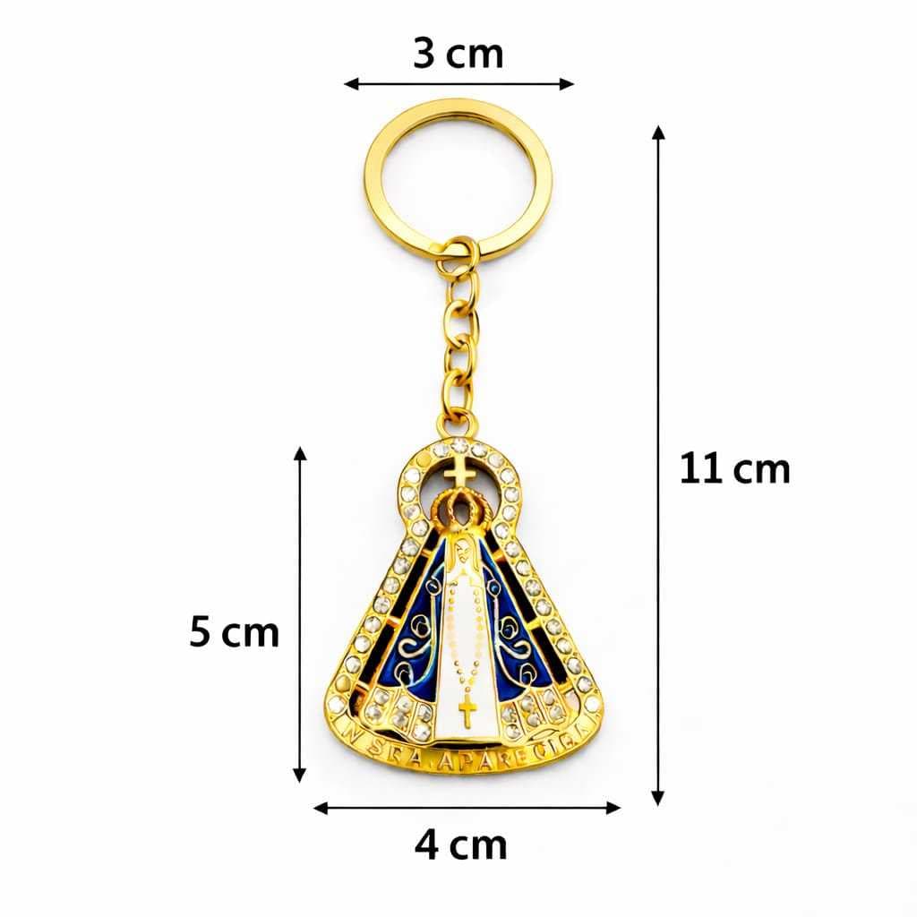 Chaveiro Nossa Senhora Aparecida Dourado com Strass