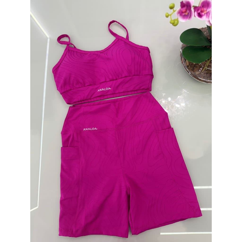 conjunto deluxe poliamida academia,top + shorts com bolso,conjunto de shorts academia, conjunto pink