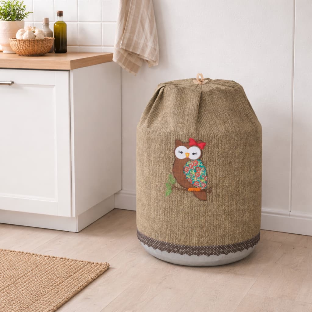 Capa para Botijão de Gás Bordada – Tecido Gorgurinho com Babado Decorativo