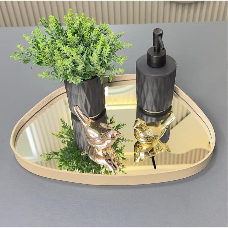 Bandeja Orgânica Espelhada Couro Ecológico Decorativa Modelos Variados Decorativa