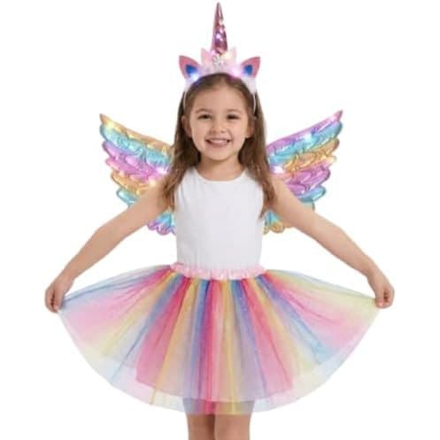 Fantasia Infantil Unicórnio Luxo Conjunto + Tiara + Asas Fantasia Unicórnio Infantil