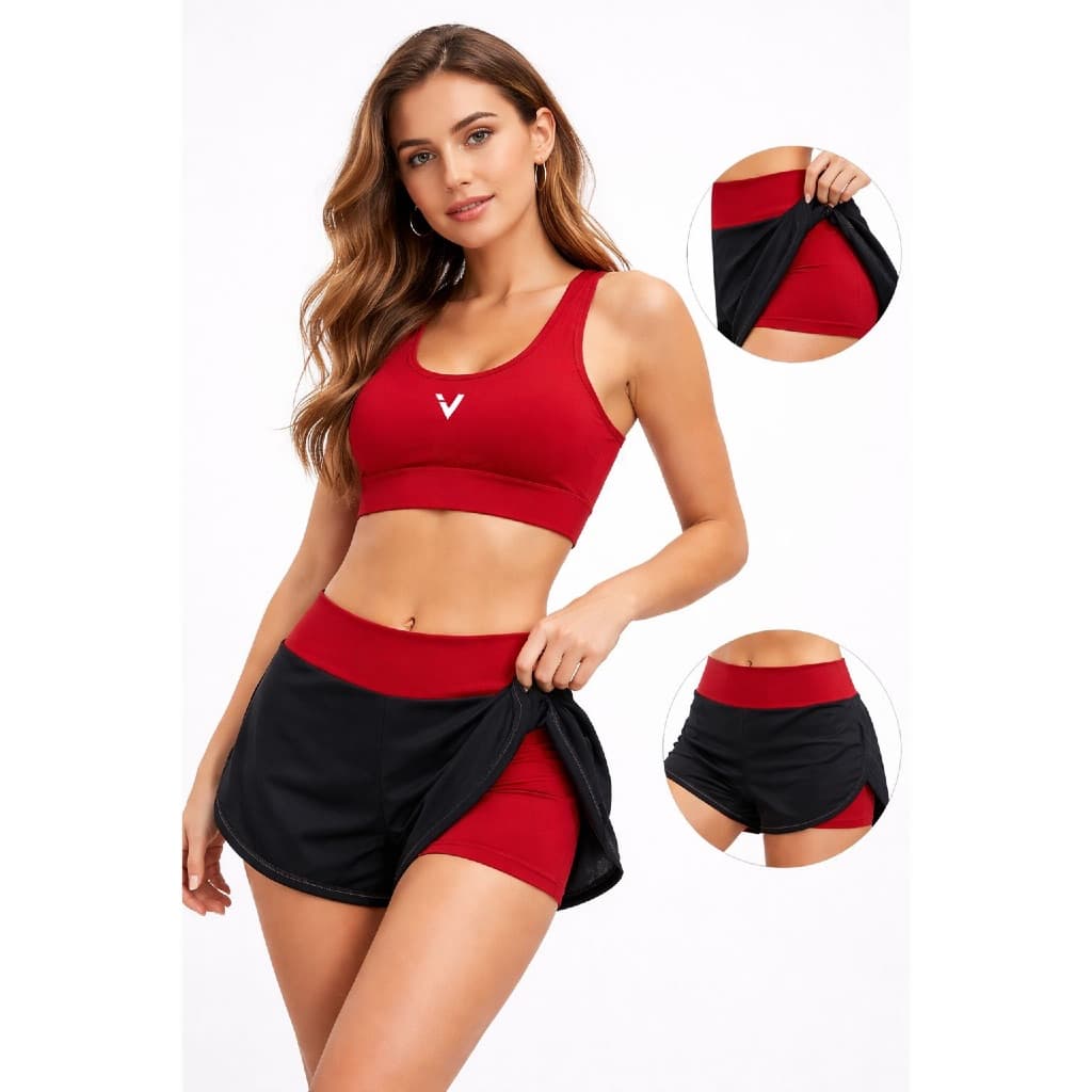 Conjunto Duas Peças Top e Short Fitness 2 em 1, zero transparência Academia corrida em tamanho slim