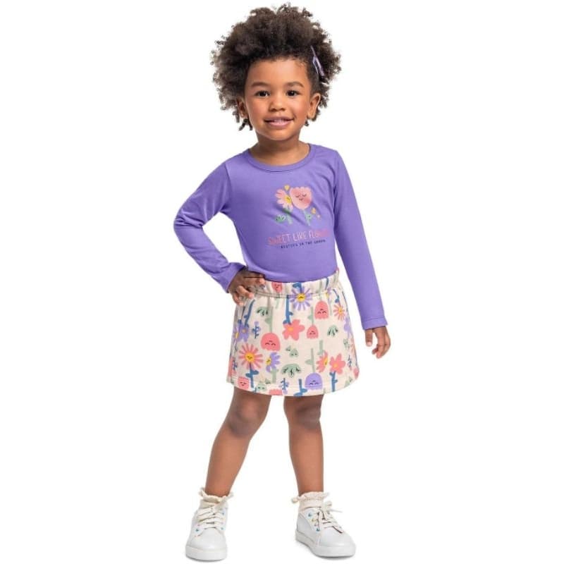 Conjunto Infantil Menina Bee Lopp Tamanho 8 |  Conjunto Blusa e Shorts Saia Roxo Bee Loop Tamanho 8