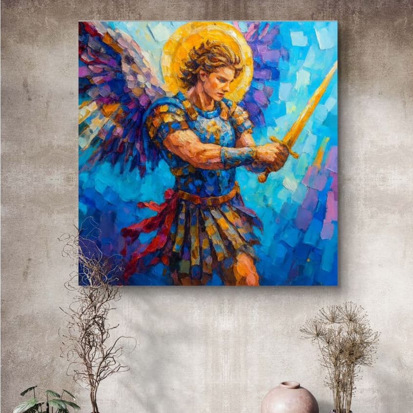 Quadro Decorativo São Miguel Arcanjo MDF 110x80 Arte Religiosa Sagrada