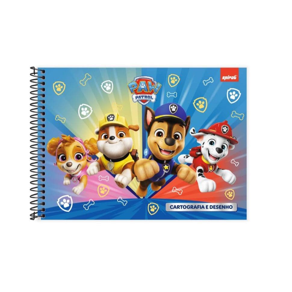 Caderno de cartografia e desenho, Capa dura, 80 folhas, Patrulha Canina, 2026, Spiral